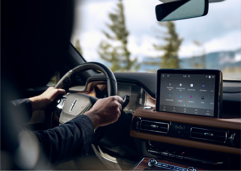 The Lincoln+Alexa app screen is displayed in the center screen of a 2023 Lincoln Aviator® Grand Touring SUV | Koons Lincoln of Bethesda in Silver Spring MD